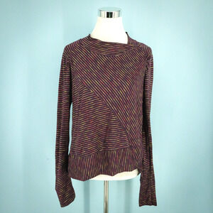 Prana Size Medium M Alicia Burgundy Stripe Asymmetrical Hem Long Sleeve Crew Top